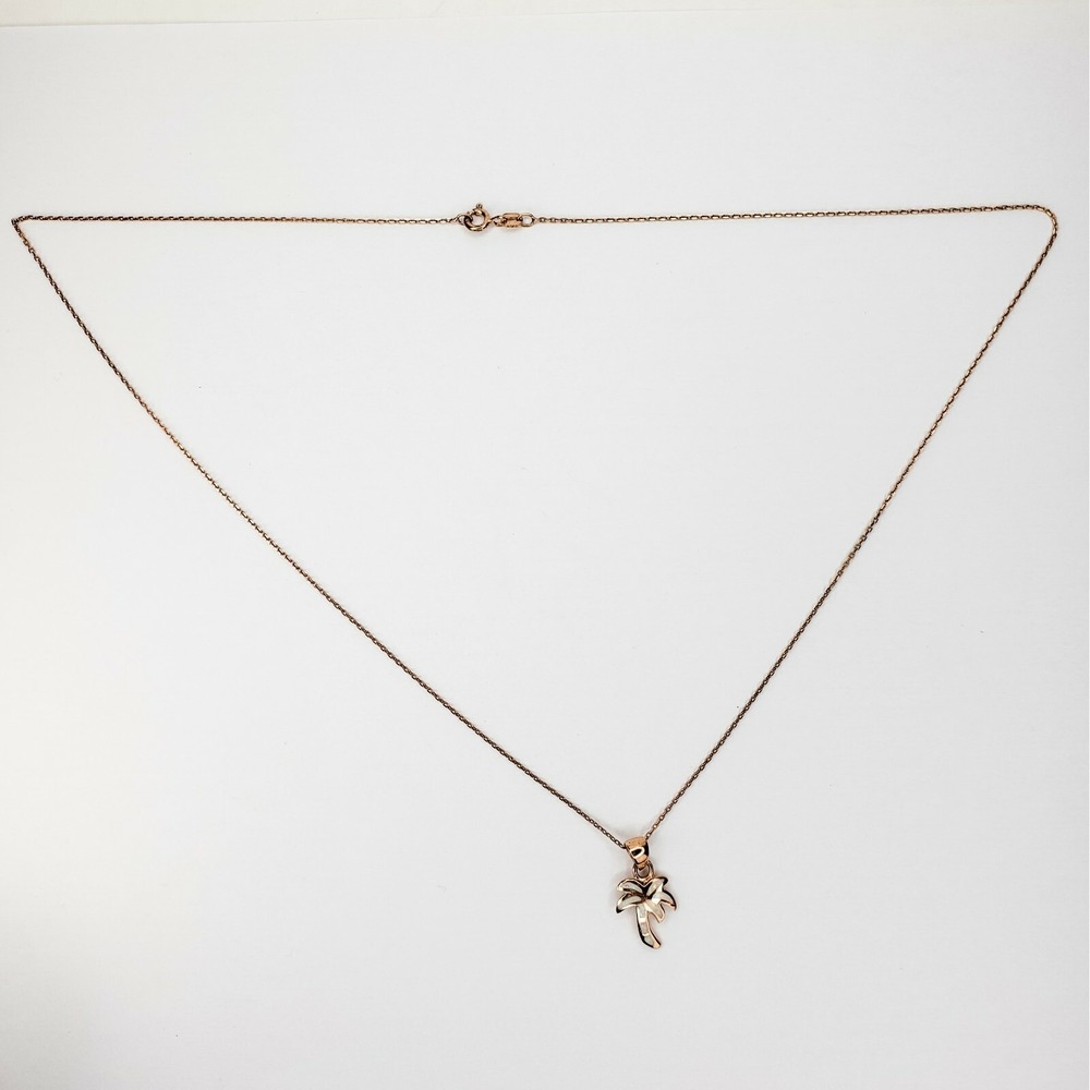 Vintage Palm Tree Necklace Rose Gold Vermeil Faux Opal Sterling Silver 925 - Picture 7 of 9